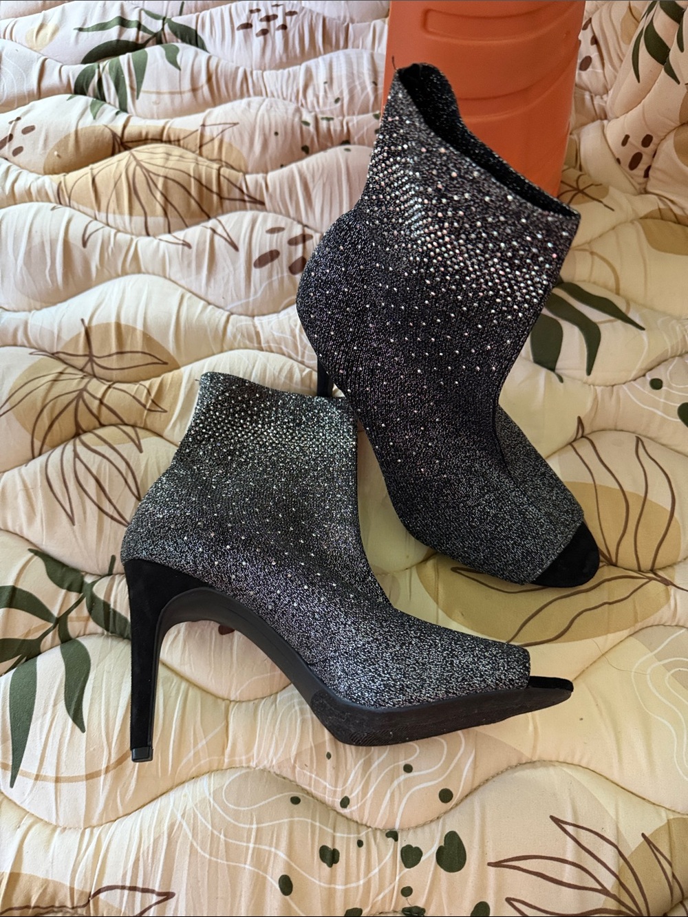 INC International Concepts Black Glitter Peep-Toe Ankle Boots